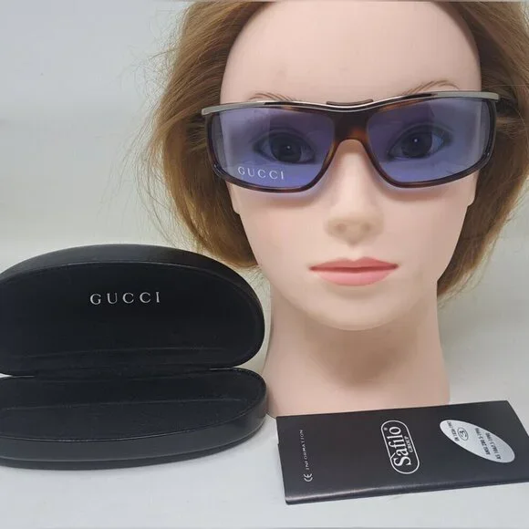 NWT Gucci Women's Sunglasses Vintage Y2K Wrap Havana Blue GG1420/S 65-13-115 - Picture 1 of 15